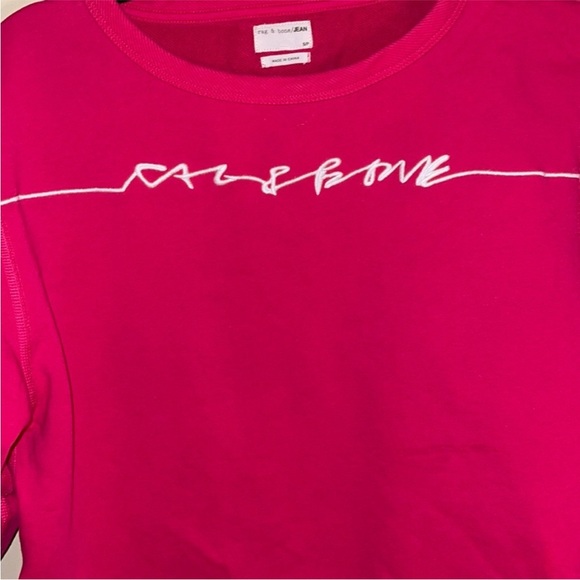 NWT rag & bone Cropped Pullover Sweatshirt, Bright Rose Script Logo Size Small - Picture 2 of 3